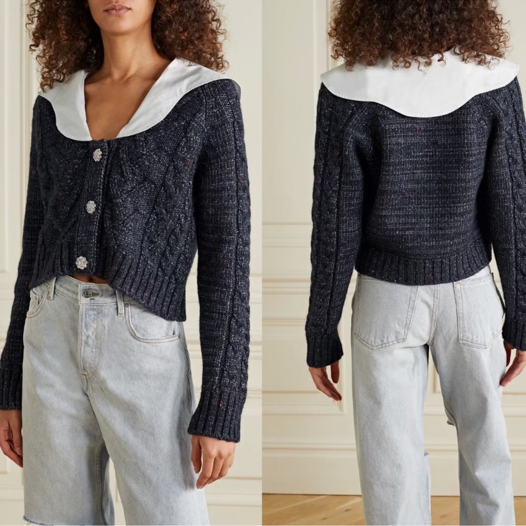 Ganni Poplin Collar Cropped Cardigan- Nwt Xl